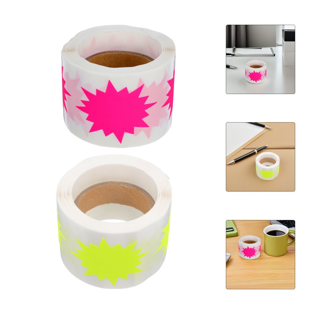 2 Rolls Labels for Retail Store Fluorescence Burst Price Stickers