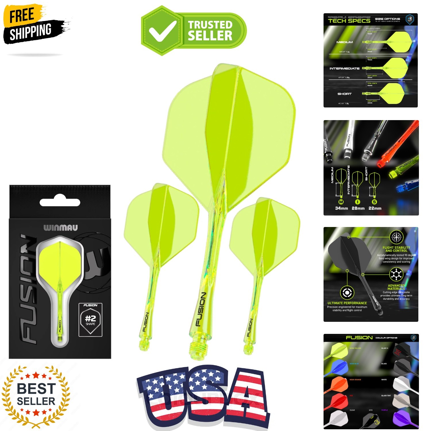 Darts Fusion Integrated Flight & Shaft System - No.2 Shape and Design - Avail...