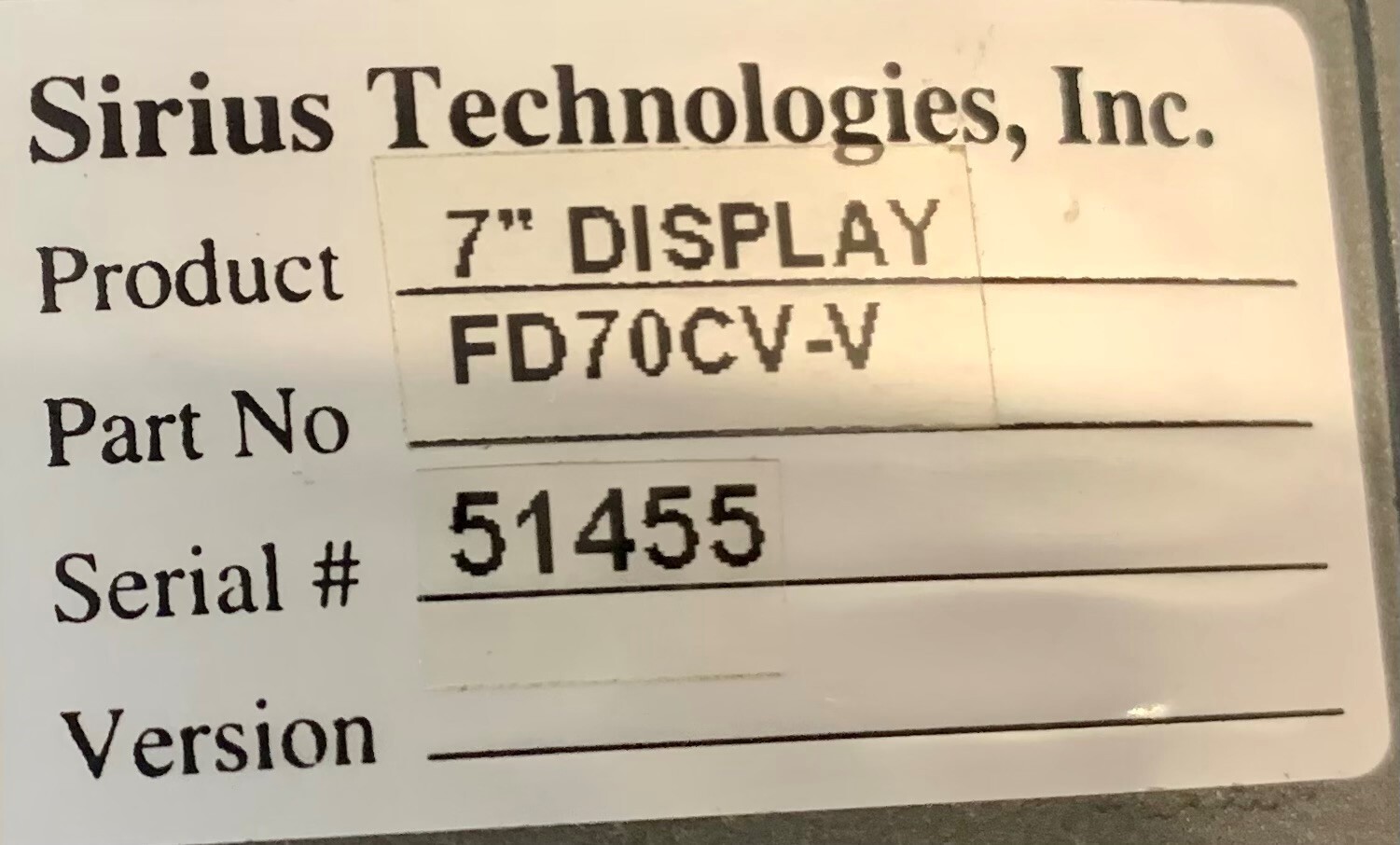 7" Display FD70CV-V Removed Working
