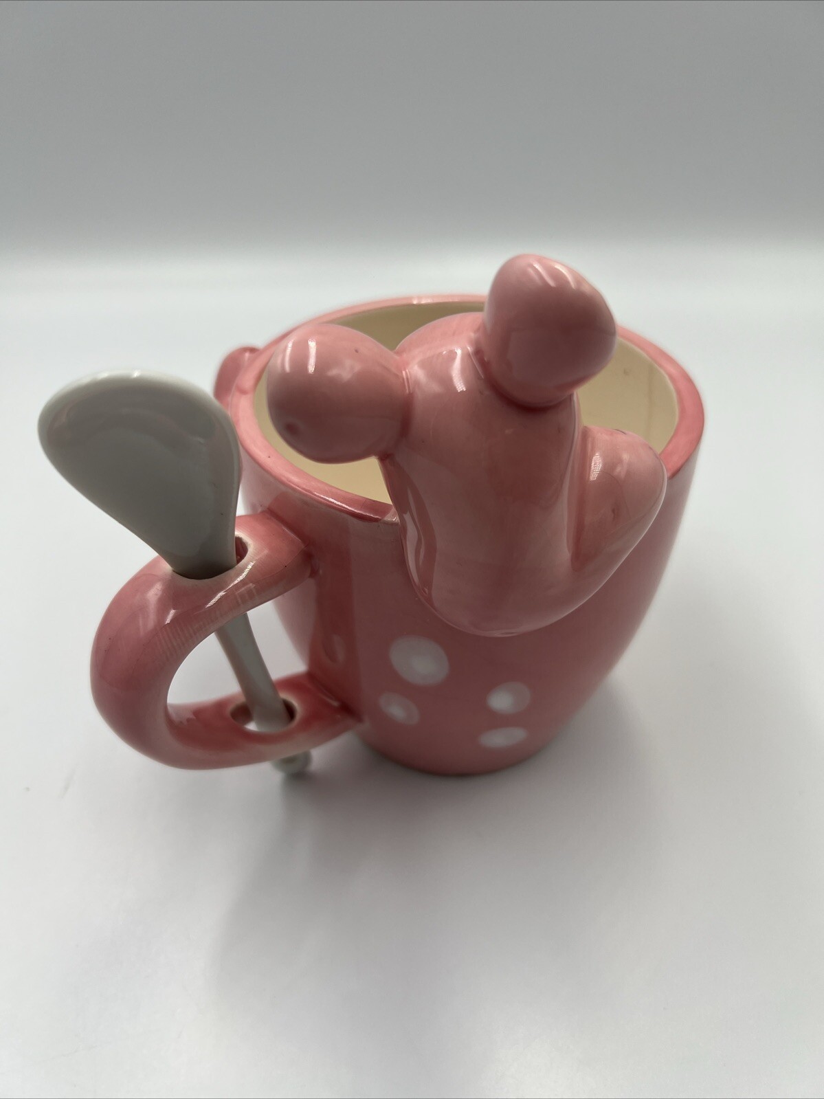 Ceramic Pink Mouse Mug with Spoon 5 x 4” Vgc