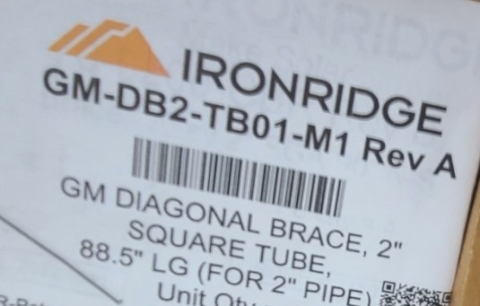 IronRidge GM-DB2-TB01-M1 is a 2-inch by 88.5-inch aluminum square diagonal brace