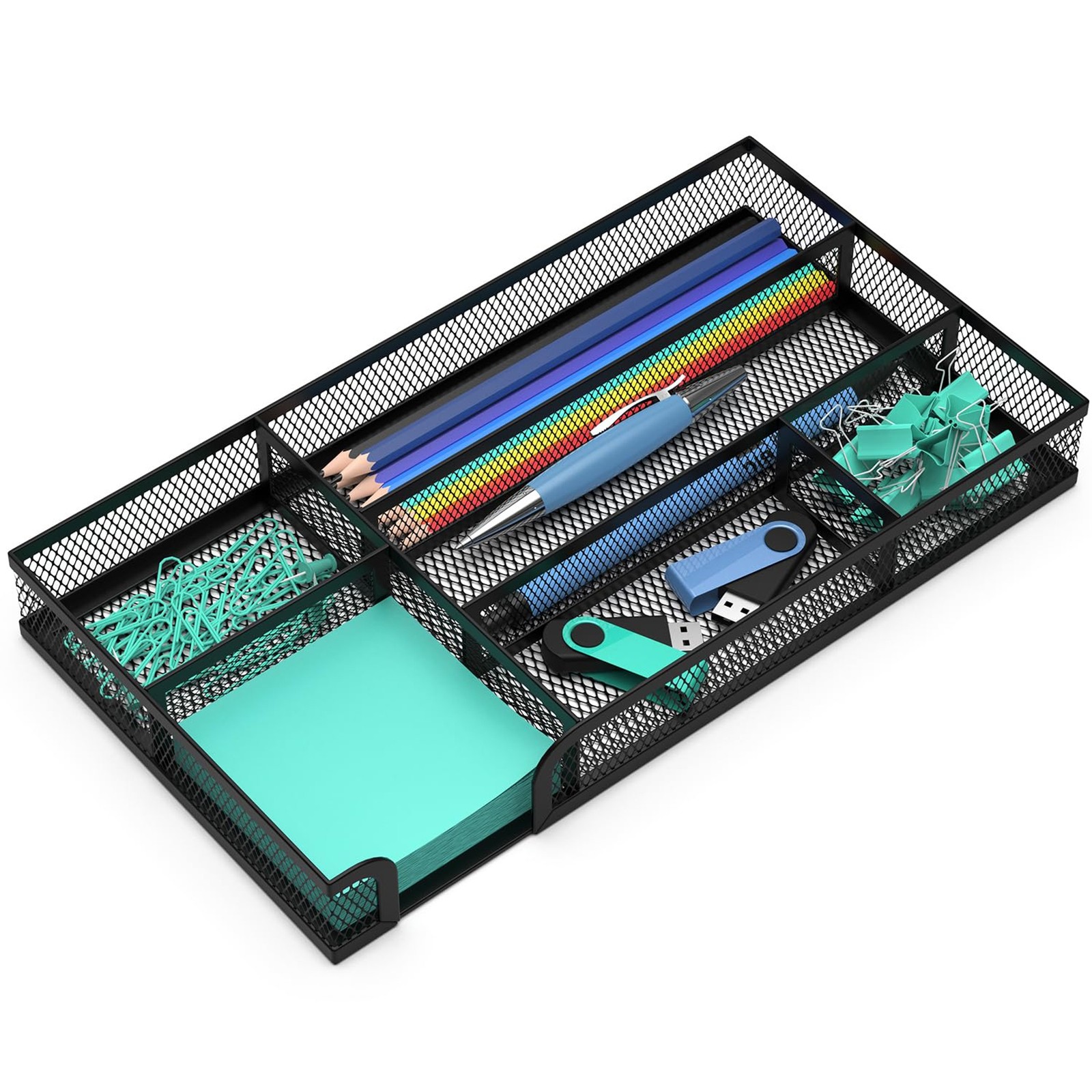 6 Compartment Metal Mesh Desk Drawer Organizer Tray 11in x 6 1in Office Pencil