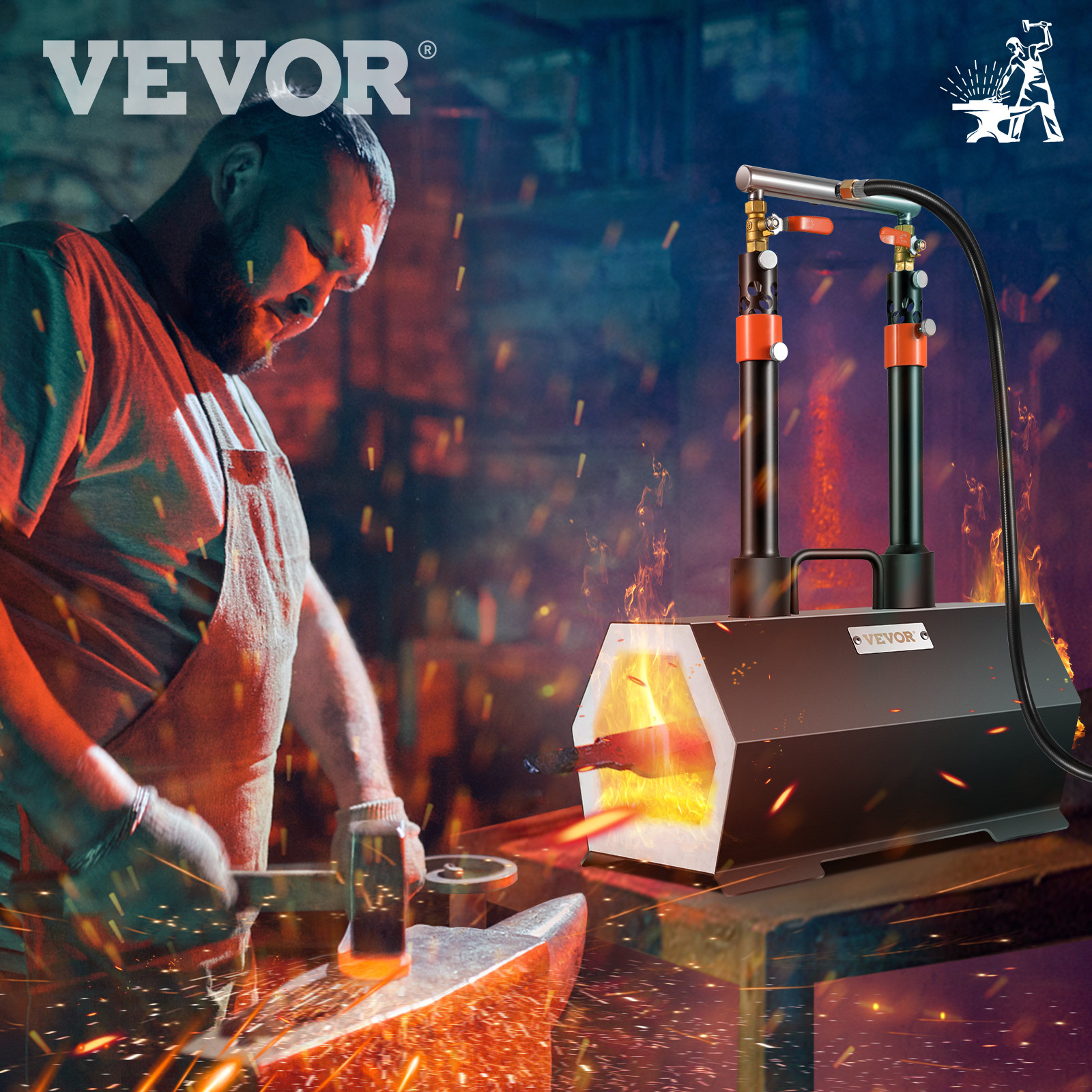 VEVOR Propane Forge Farrier Forge Double Burner Tool Knife Making Blacksmithing