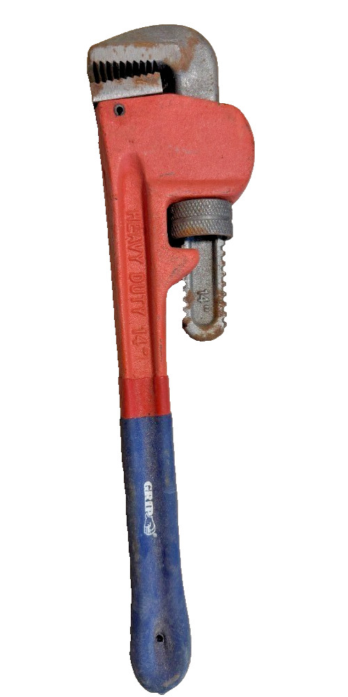 New GRIP  14" Pipe Wrench, Steel Heavy Duty and Adjustable Spanner, Dipped Hdl