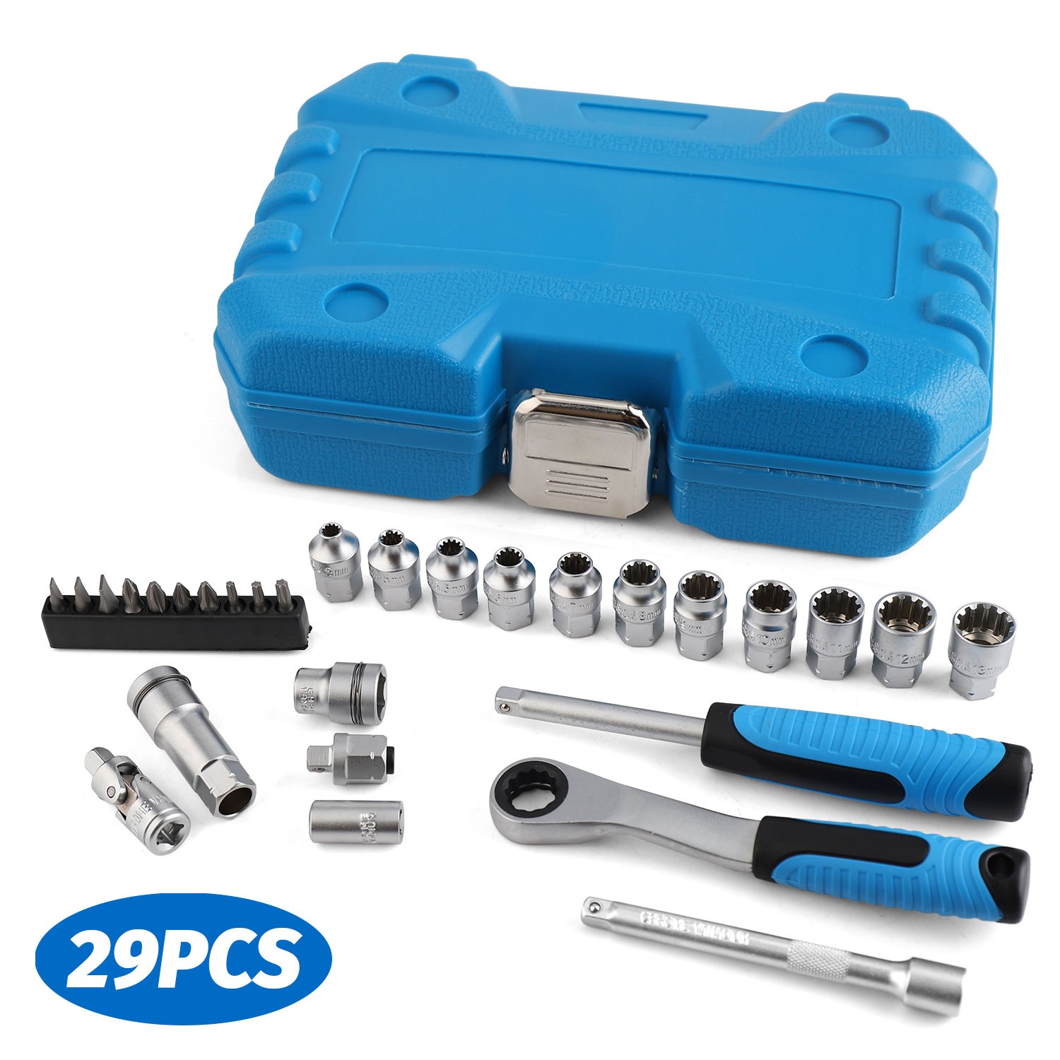 29PCS Pass Through Socket Set 1/4 Inch Drive Impact Wrench Kit Deep Socket Tools