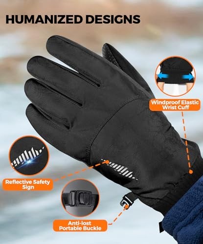 Snow Winter Gloves made with Waterproof/Touchscreen/Thermal Warm Medium Black