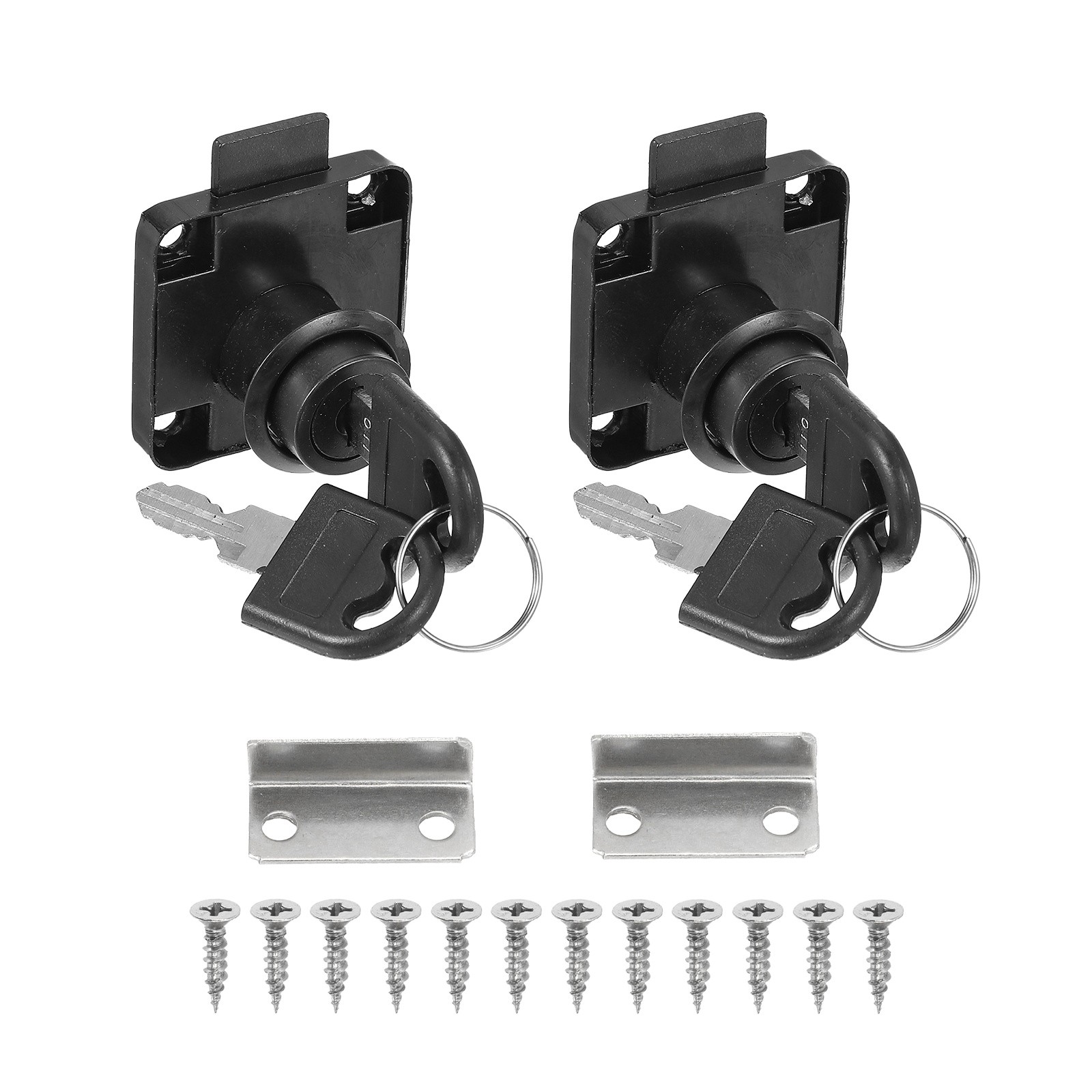 2Pcs 7/8"x5/8" Cylinder Cam Drawer Lock Keyed Different Desktop Lock Black