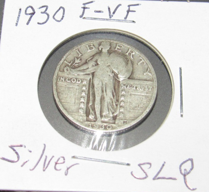 Silver SLQ 1930 p Philadelphia Mint Standing Liberty Quarter Fine to Very Fine