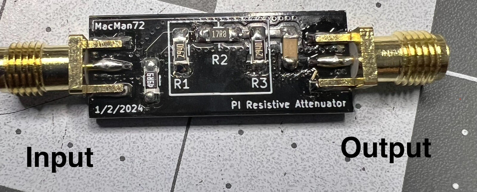 Pi Resistive Attenuator, 3dB, 6dB, 9dB, or 12dB. 50 Ohm Impedance  (USA)
