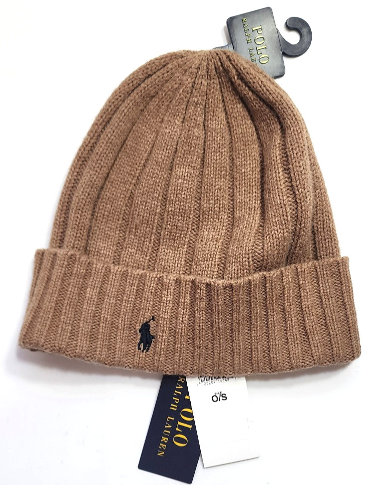 Ralph Lauren Polo One Size Light Brown Wool Blend Beanie