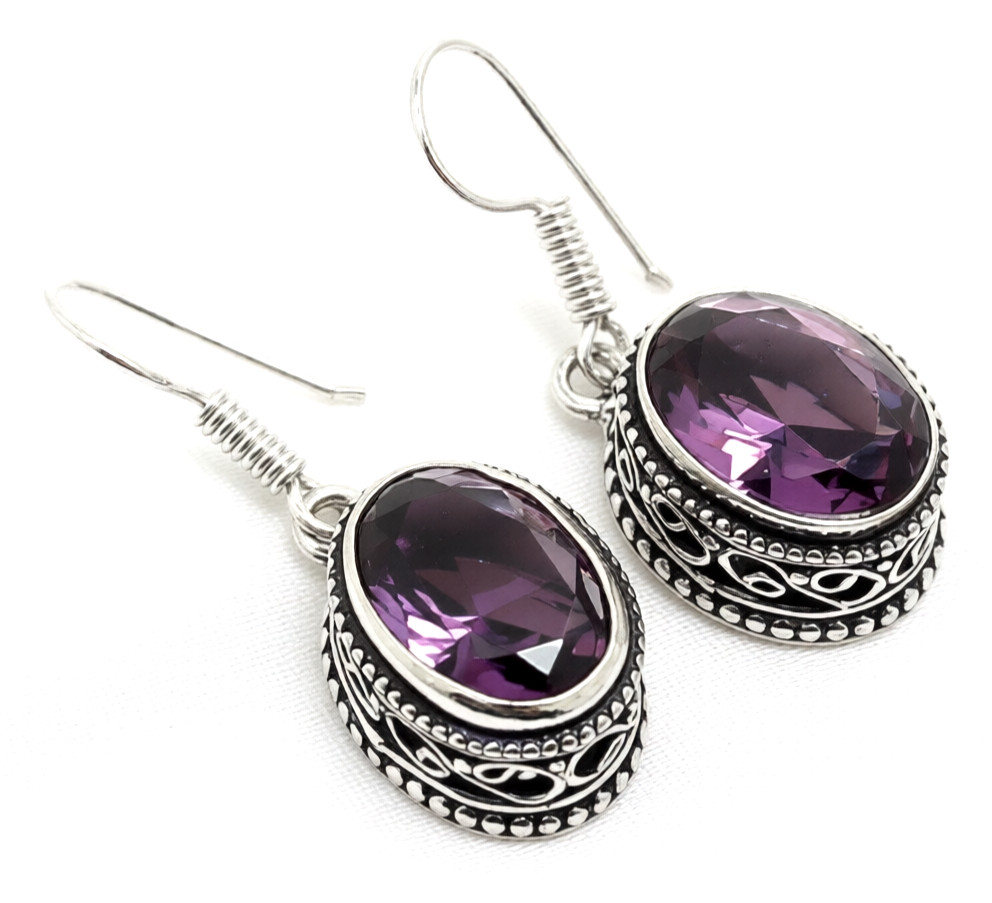 African Amethyst Gemstone 925 Sterling Silver Handmade Jewelry Earrings 1.60"