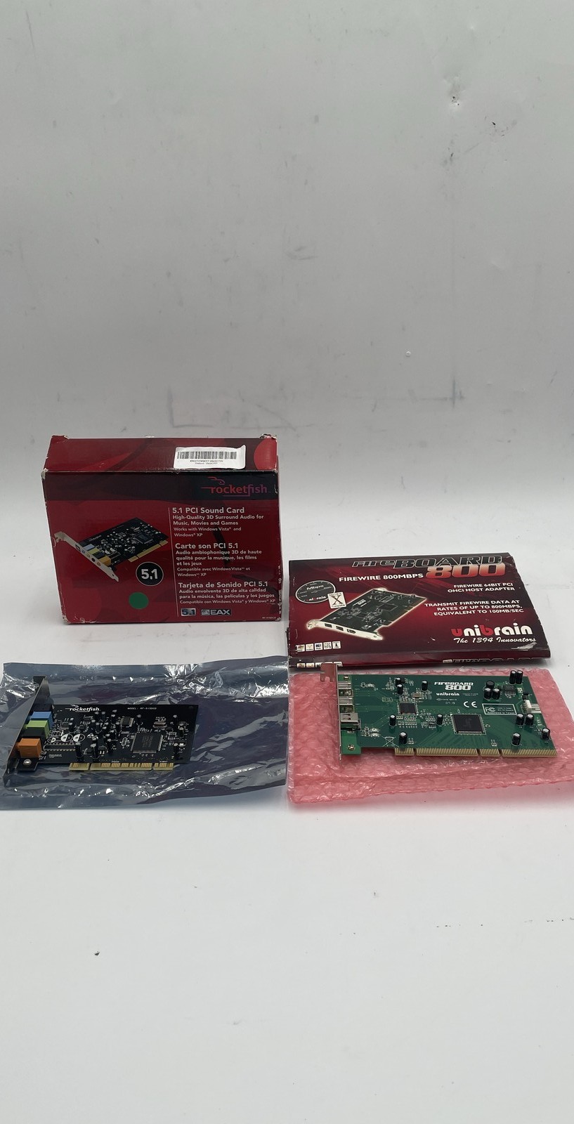 Unibrain FireBoard-80 PCI Adapter Card Rocketfish 5.1 PC Sound Card Lot of 2