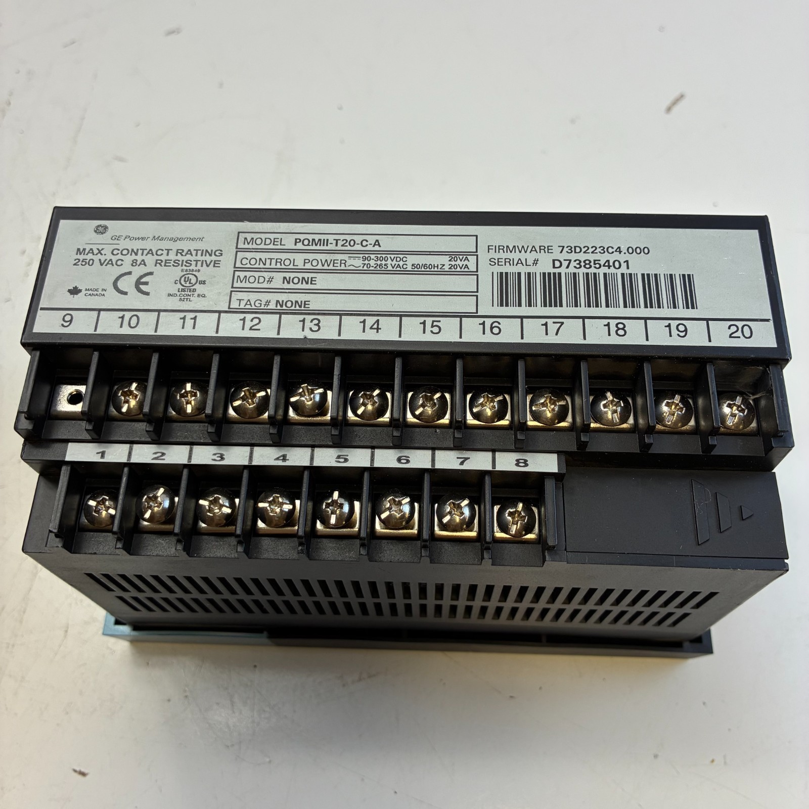 GE PQMII-T20-C-A POWER QUALITY METER 8A 250VAC