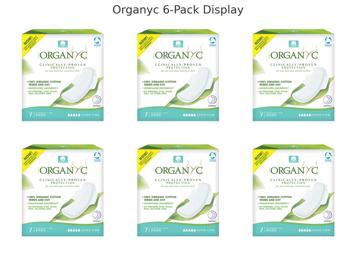 6 Boxes x 7pk  Organic Cotton Overnight Feminine Pads Super Flow Overnight
