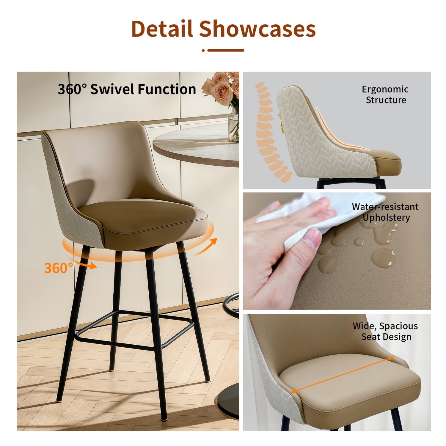 High-end Counter Height Bar Stool Microfiber Leather Upholstered Accent Barstool