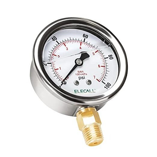 100psi Silicone Oil Filled Pressure Gauge for Water Oil 0-100 Psi Lower Mount