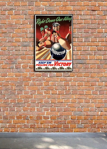 “Right Down Our Alley” 1942 Vintage Style WW2 War Bowling Poster - 18x24