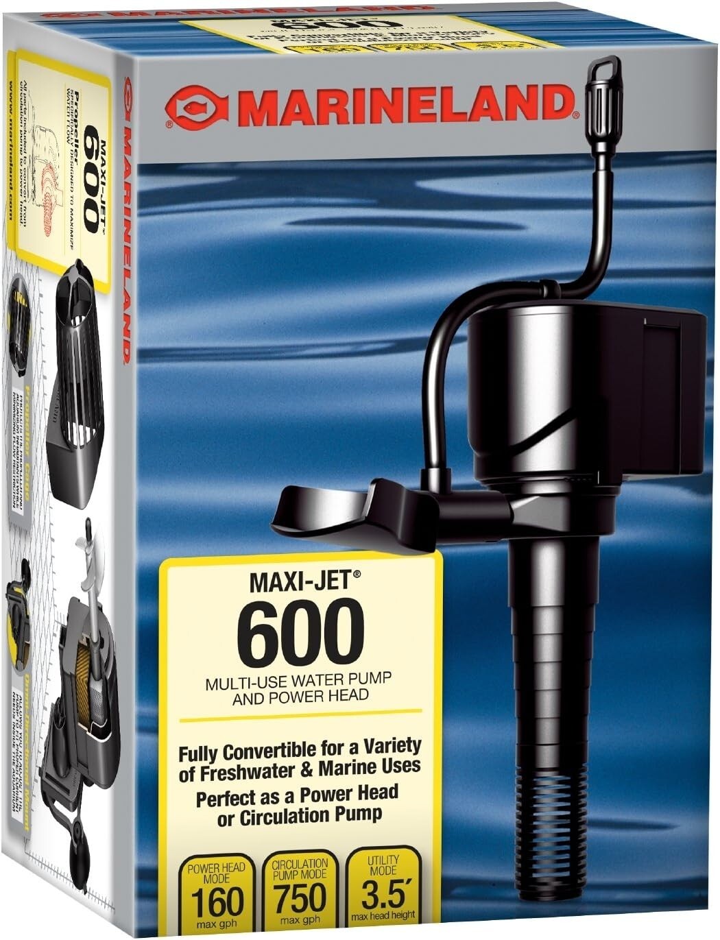 Maxi-Jet 600, Multi-Use Water Pump and Power Head, Fully Convertible 160/750 GPH