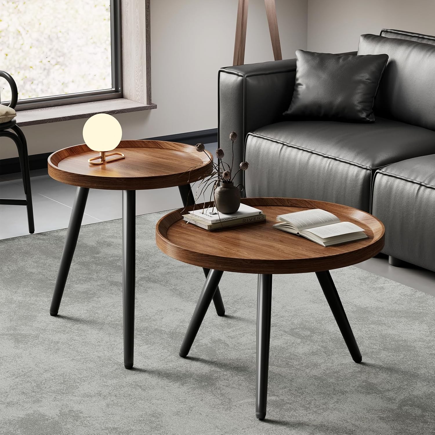 Small Round Coffee Table Set of 2 Walnut Coffee Tables Living Room Mid Century