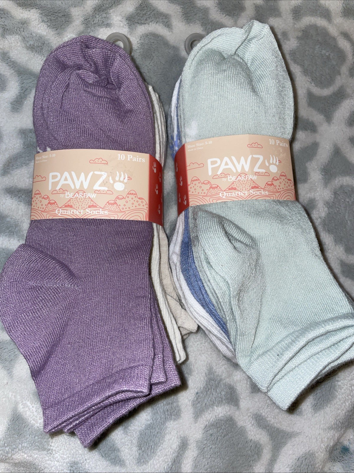 Pawz By Bearpaw Women’s Quarter Socks 20 Pair (x2 10 Packs) Shoe Size 5-10