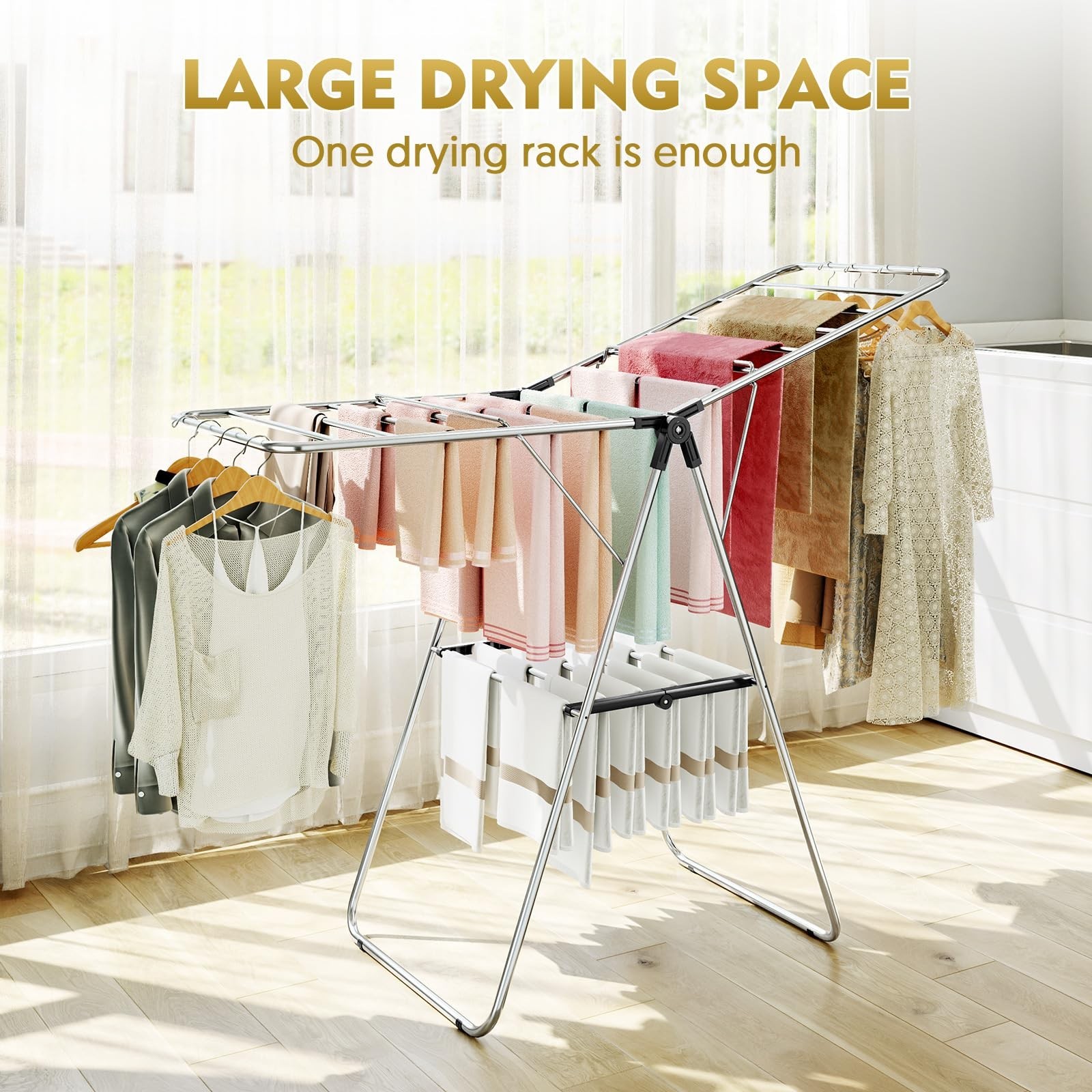 APEXCHASER Clothes Drying Rack, Drying Rack Clothing with Height-Adjustable, ...