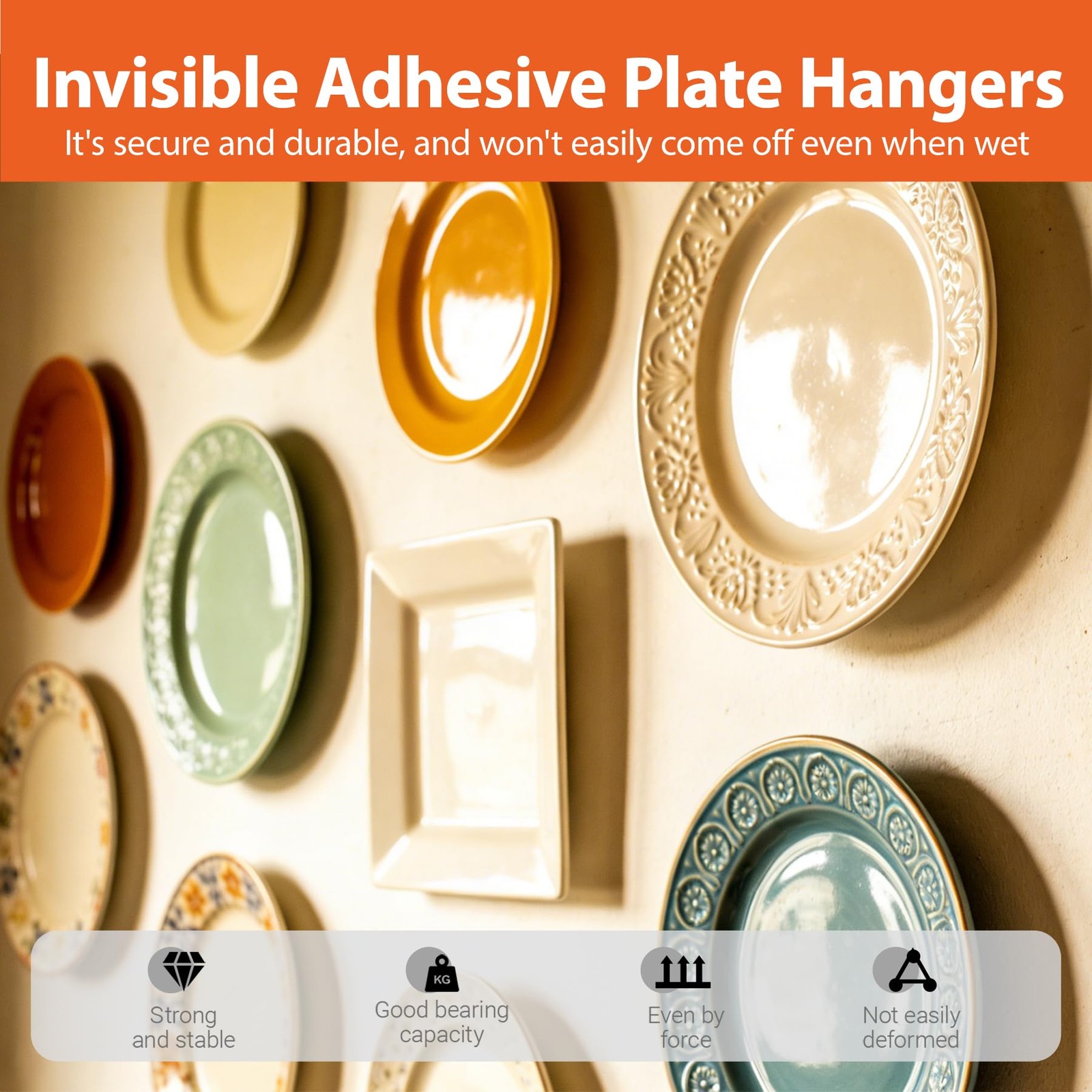 40 Pack Adhesive Invisible Plate Hangers, 20 D-Ring & 20 Triangle Hook Combo,...