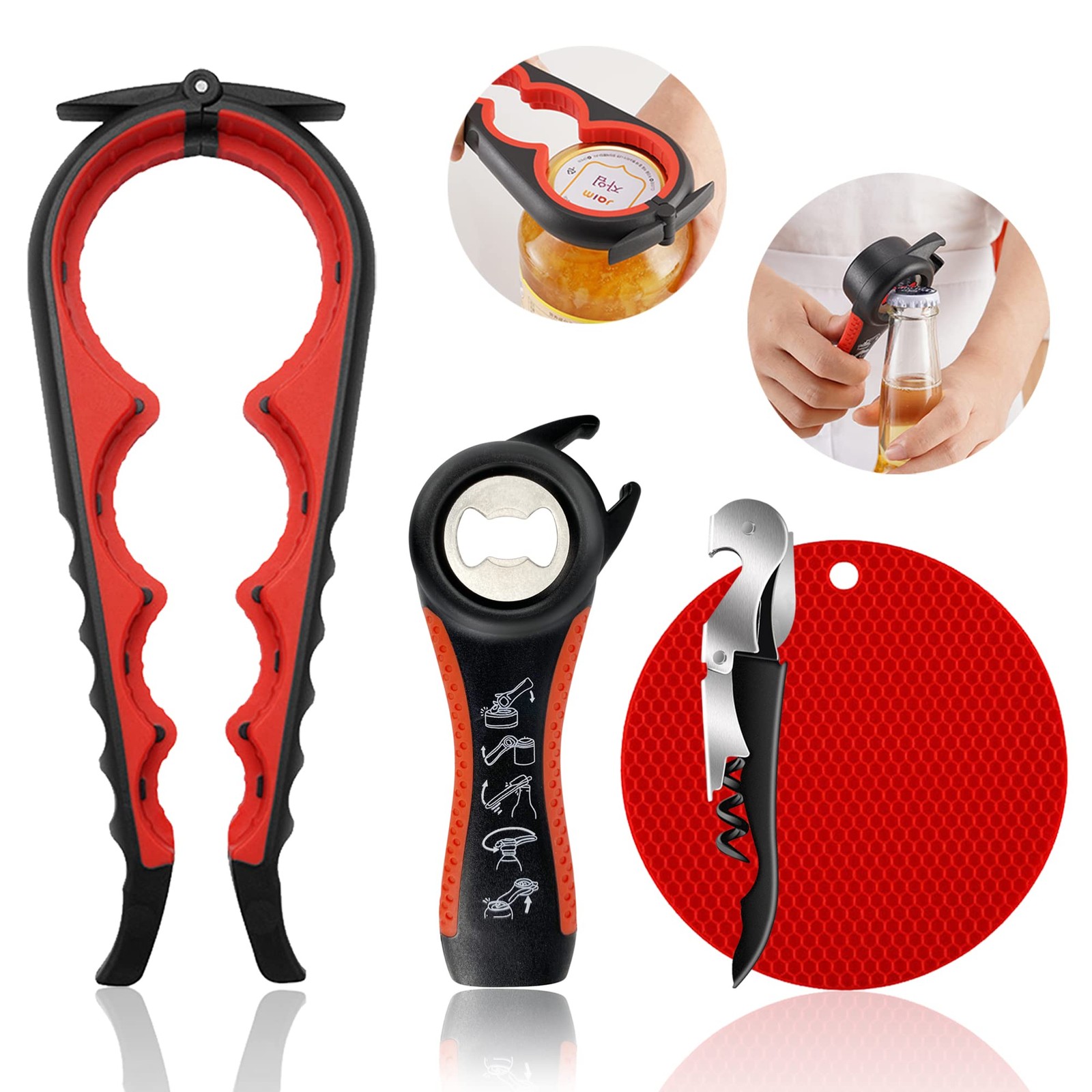Jar Opener for Weak Hands, Seniors with Arthritis, 5 in 1 Multi Function Bott...