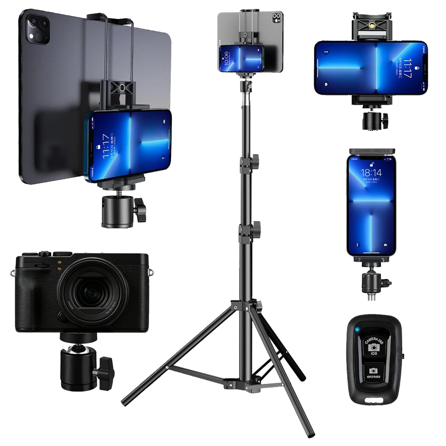Professional Lightweight Aluminum Camera Tripods DSLR Stand Tablet Phone Holders
