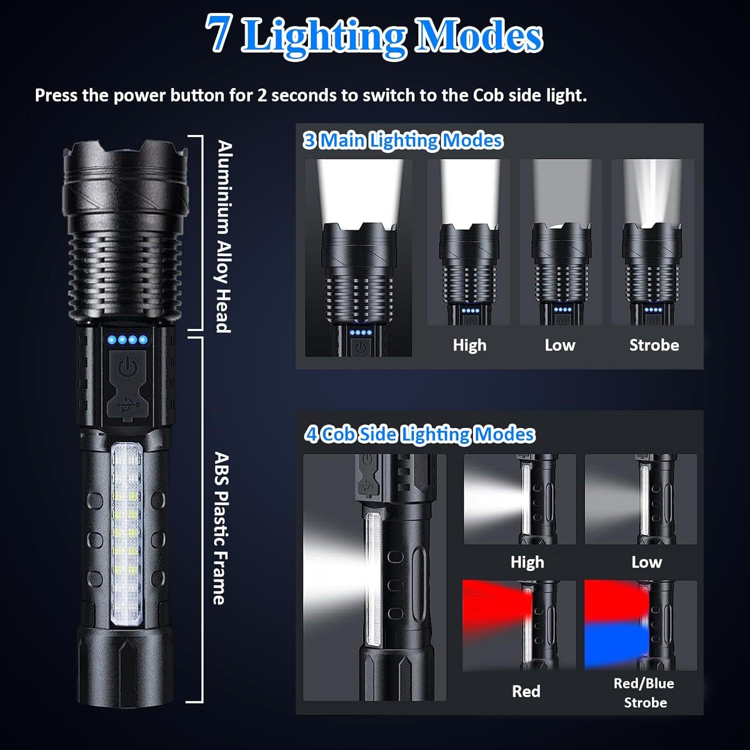 2pc 990000000Lumen Super Bright LED Flashlight Tactical Rechargeable Work Lights