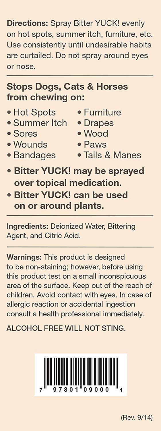 NaturVet BITTER YUCK No Chew Spray For Dog/Cat/Horse - Water Based 8 oz