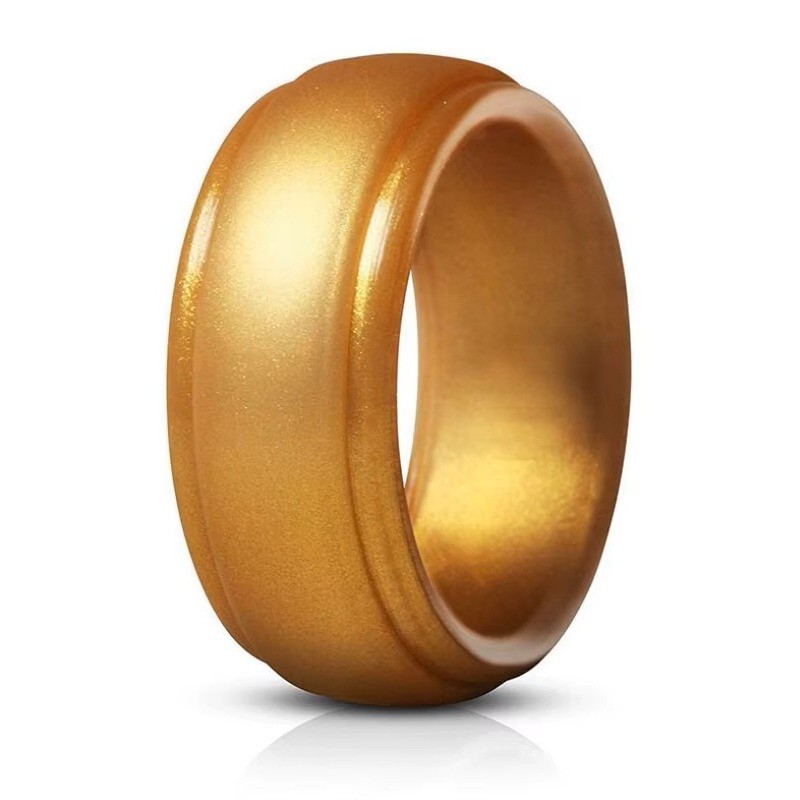 Gold Silicone Wedding Ring Band Men Woman Temporary Rubber Flexible Workout Gym