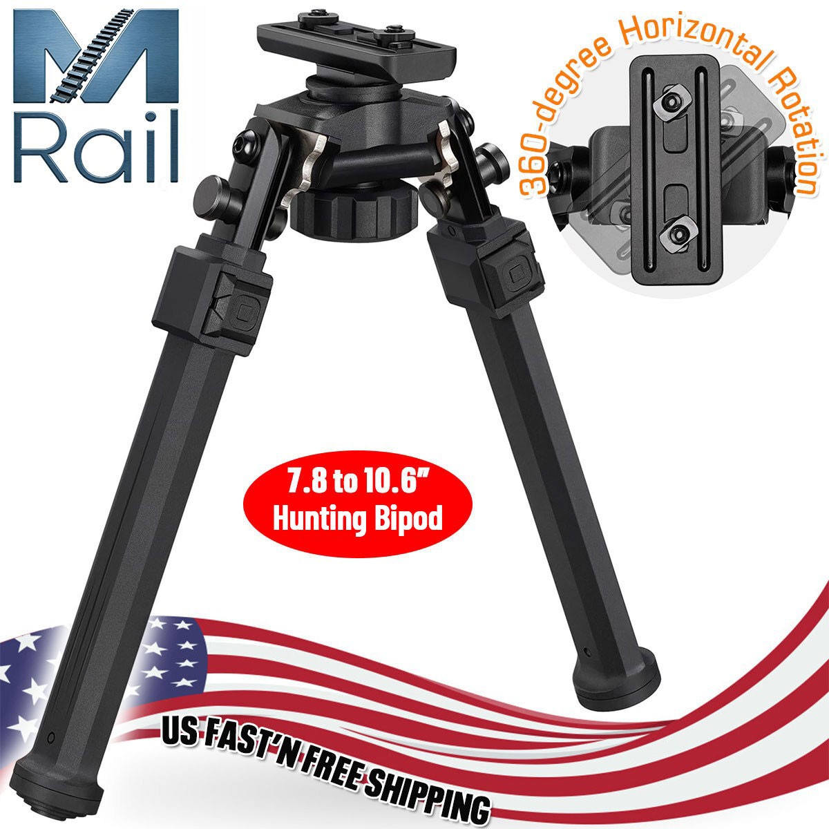 Adjustable 7.8"-10.6" M-Rail Rifle Bipod For Hunting Foldable/Rotatable/Tiltable
