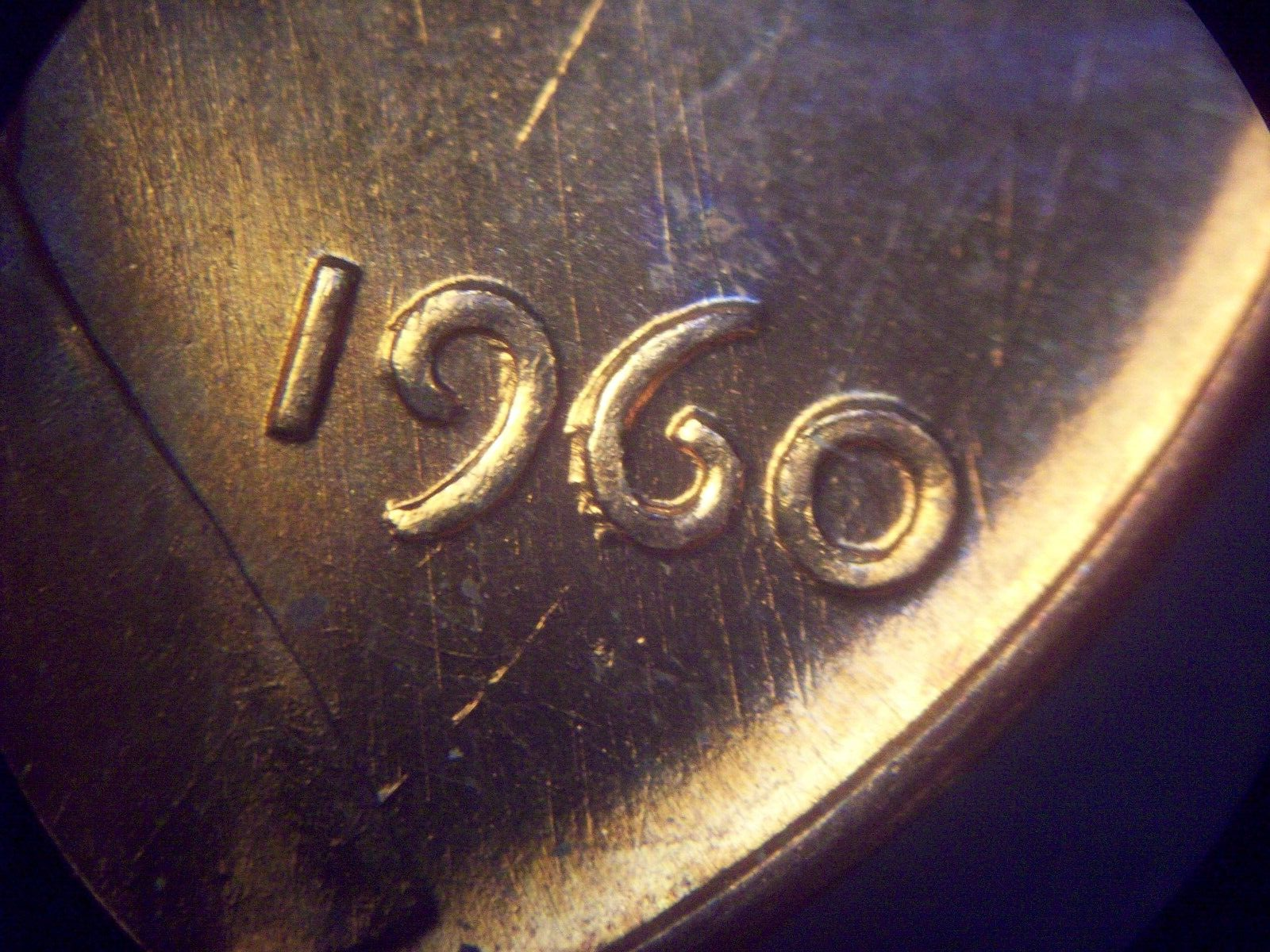 1960 P Die gouges on 6 and 9 of Date Lincoln Cent BU