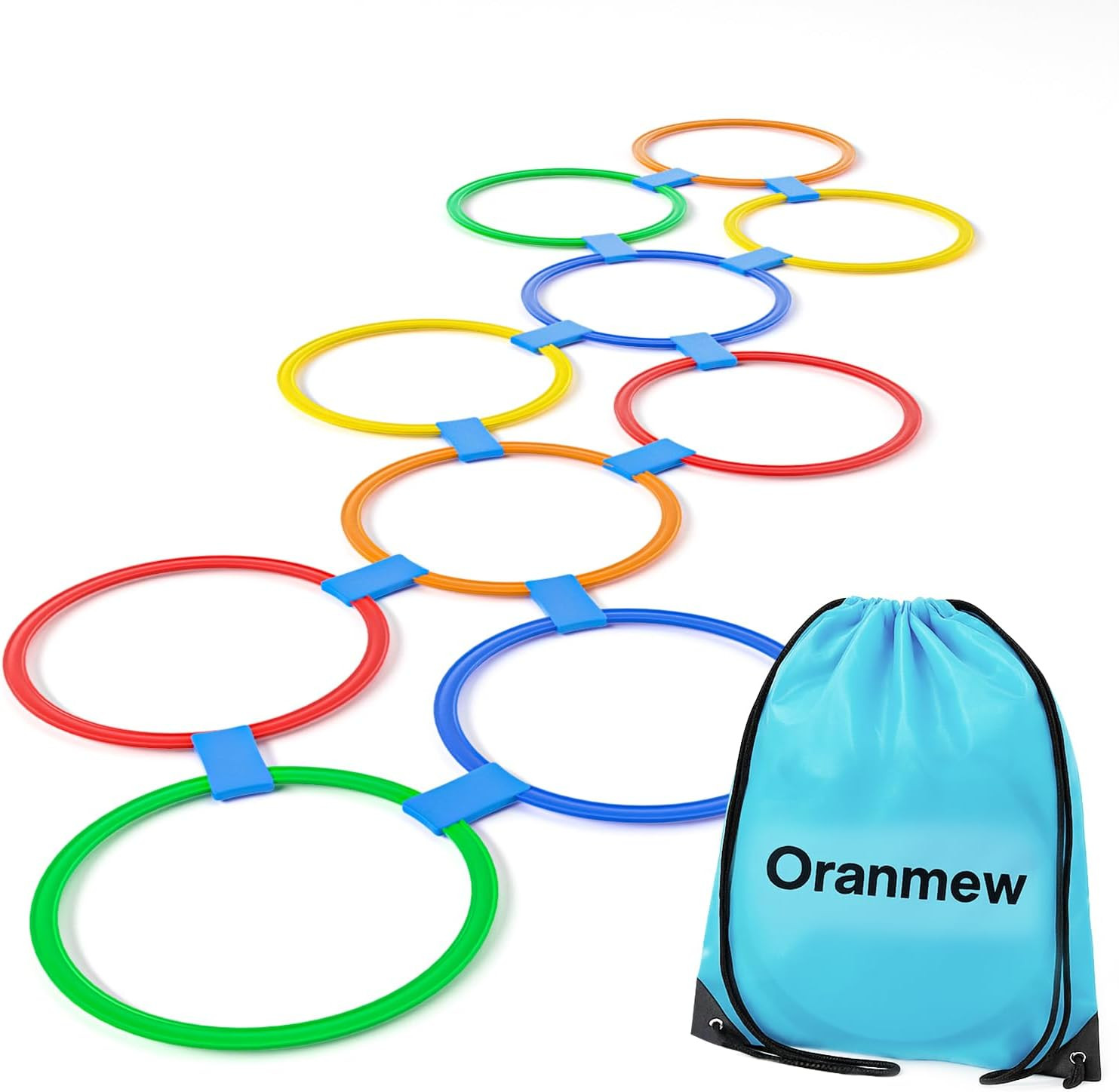 Hopscotch Rings, 1-Set – 10 Round Hoops (11-inch) + 15 Connectors, Agility Ri...