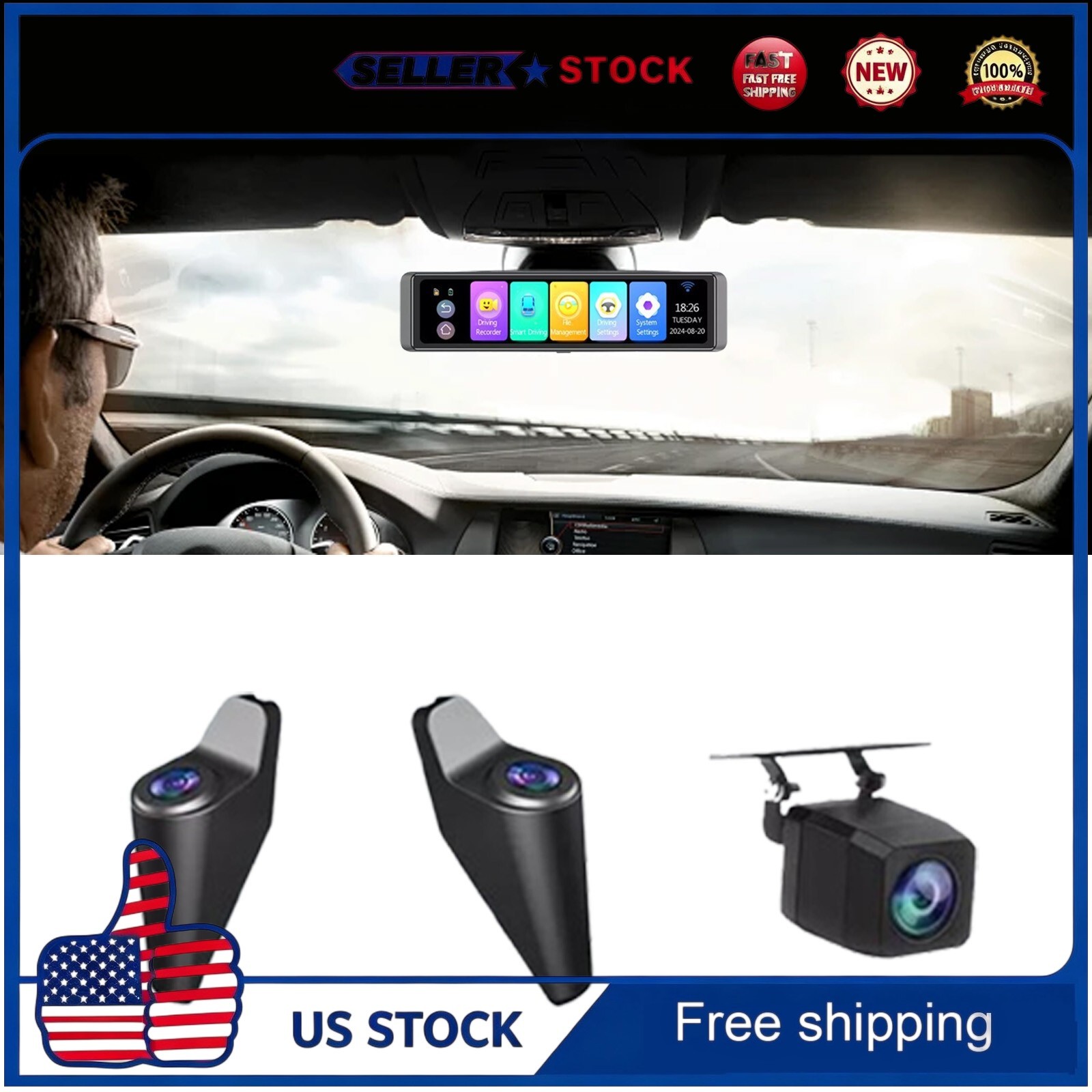 360 Degree Car Rearview Mirror Dash Cam 4 Channels Car Cameras 4K+1080P ADAS BDS