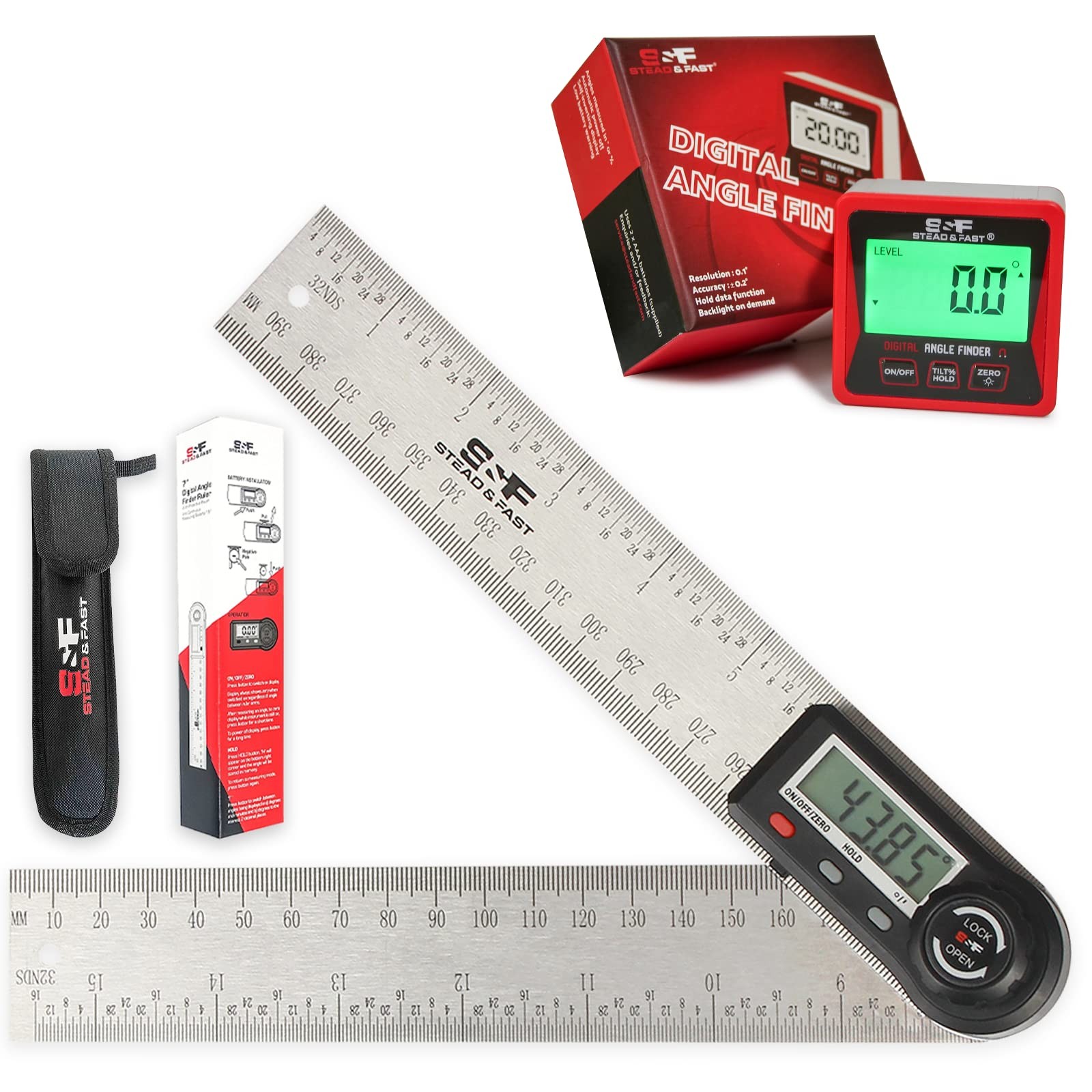 S&F STEAD & FAST Digital Angle Finder Ruler 7 Inch 180 mm Stainless Silver