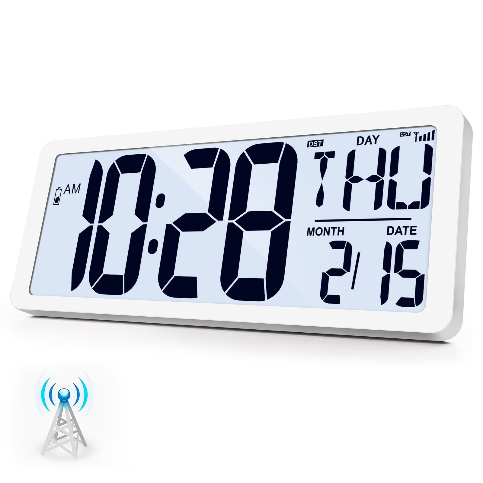 Atomic Clock with Backlight 15" Digital Wall Clock Battery Operated Atomic Wa...