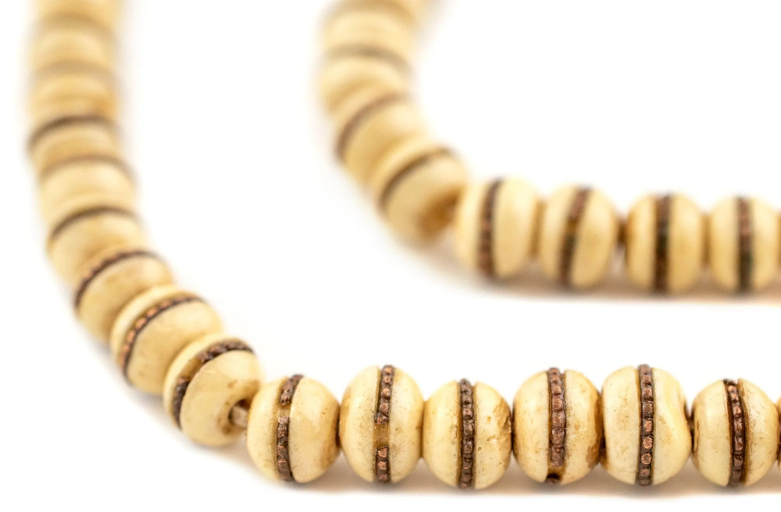 Copper-Inlaid Cream Bone Mala Beads 10mm Nepal White Round Large Hole