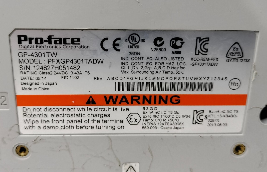 Proface GP-4301TW PFXGP4301TADW Touchscreen Panel Interface 24VDC 0.43A