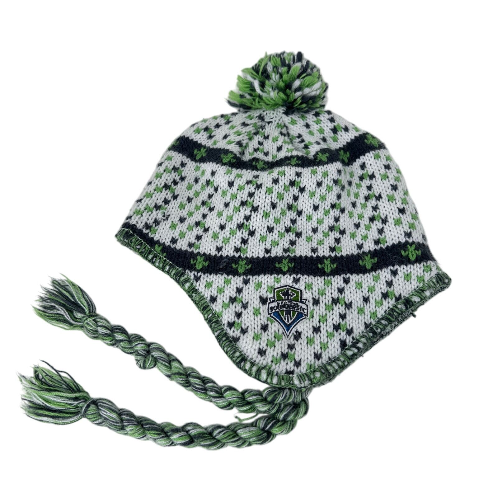 Adidas MLS Portland Timbers Beanie Hat Ear Flap Pom Pom Green White Womens OS