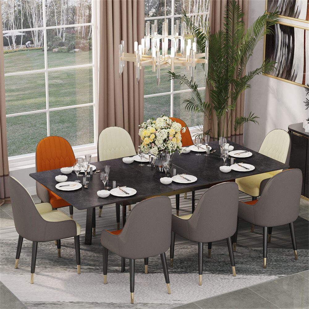 4-8 People Modern Dining Table Kitchen Expandable Gathering Table Marble Top US