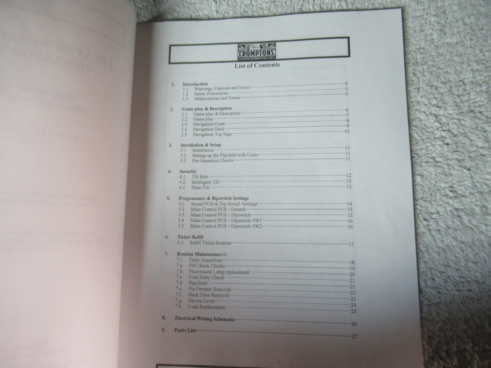 WHEEL OF FORTUNE CROMPTON arcade game manual
