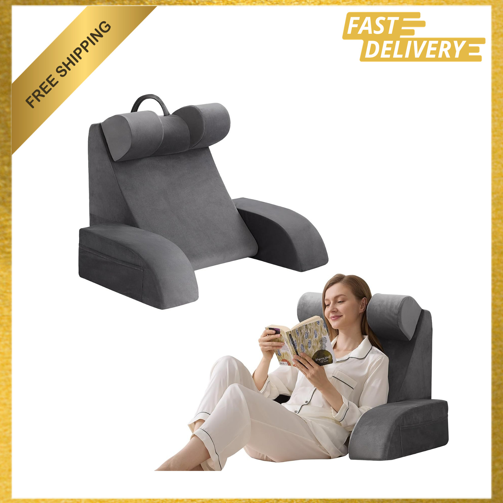 Reading Pillow for Sitting Up in Bed Supportive Backrest Pillow with Arms for