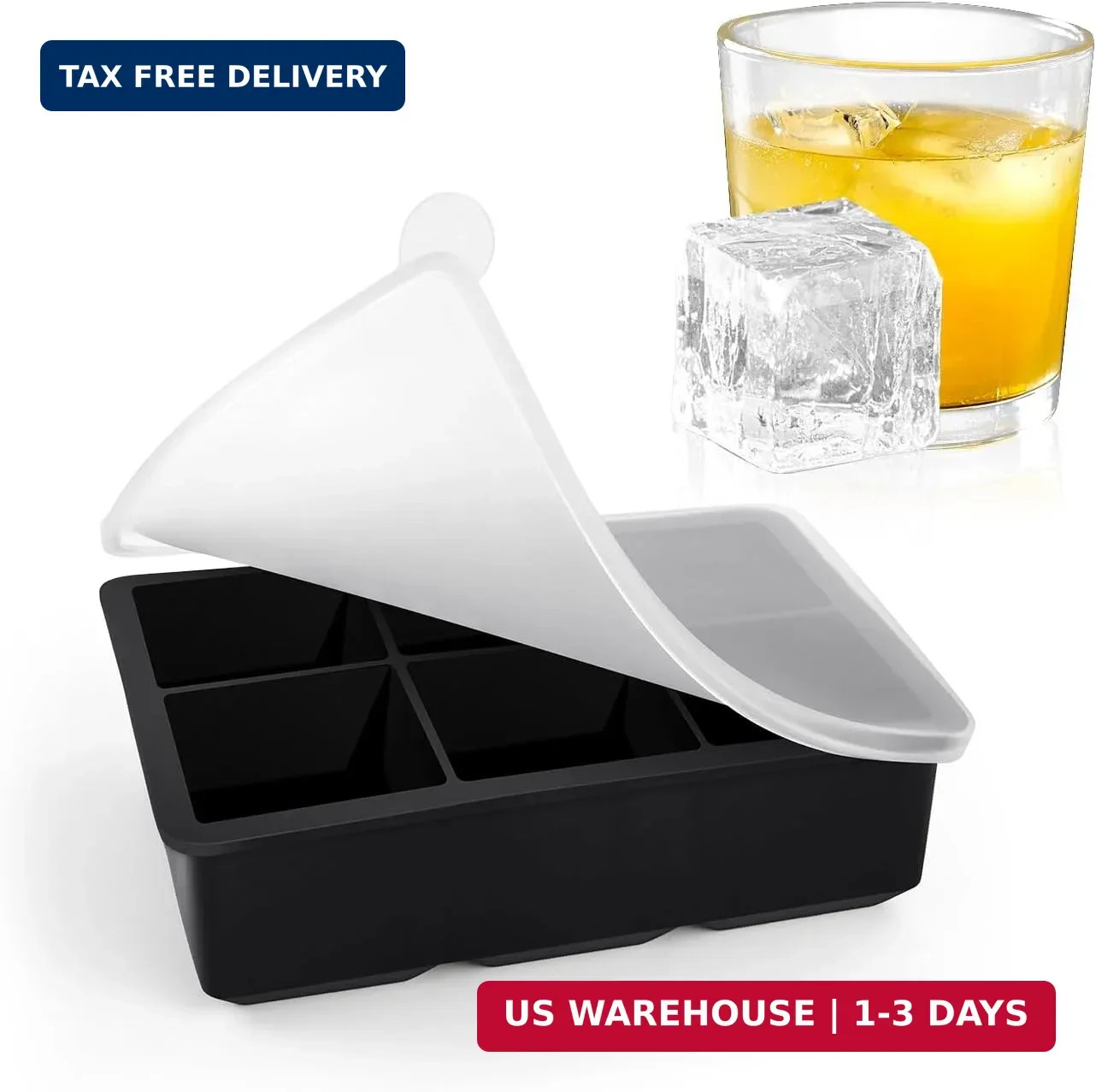 Large Ice Cube Tray with Lids, Big Square Silicone Freezer Mold, 2inch Huge Cube