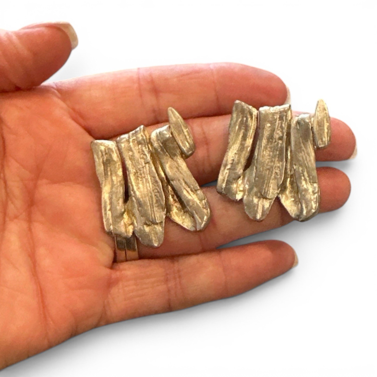 Vintage Clip On Brutalist Sculptural Statement Earrings – Modernist / Runway