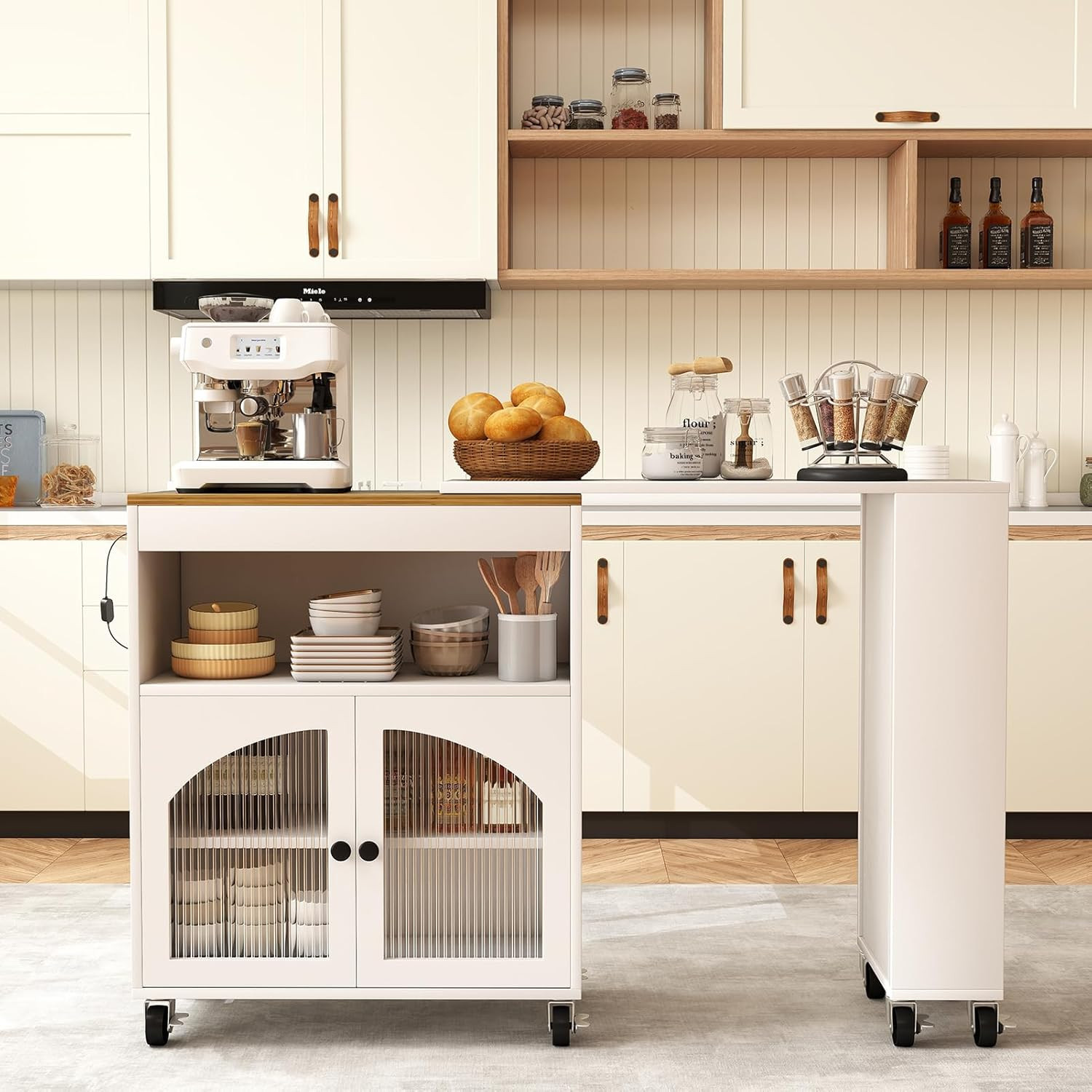 41'' Rolling Kitchen Island Cart with Storage - Versatile White Table on Wheels
