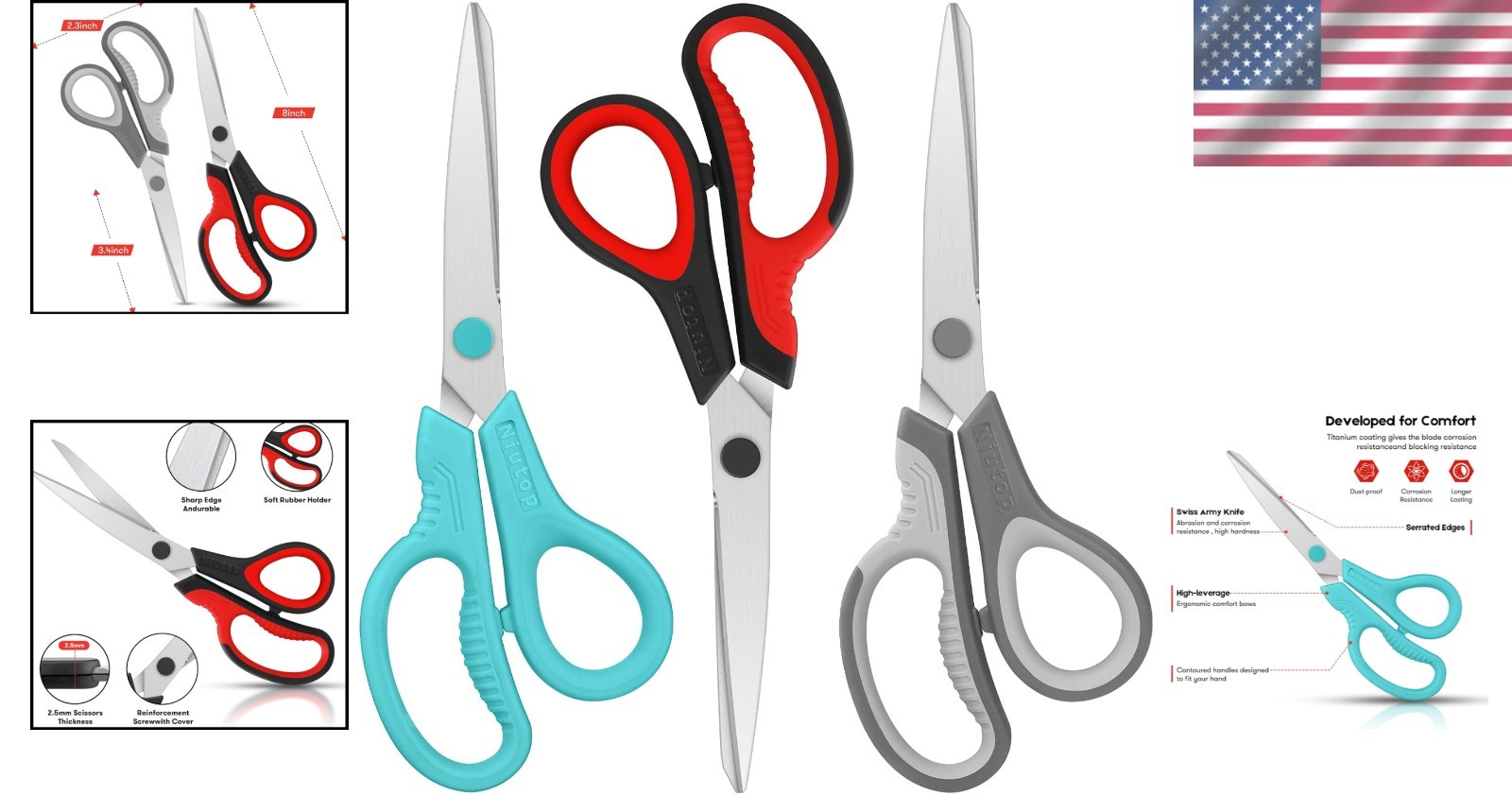 Sharp 8-Inch Scissors for Every Purpose - Comfortable Grip & Precision Cutting