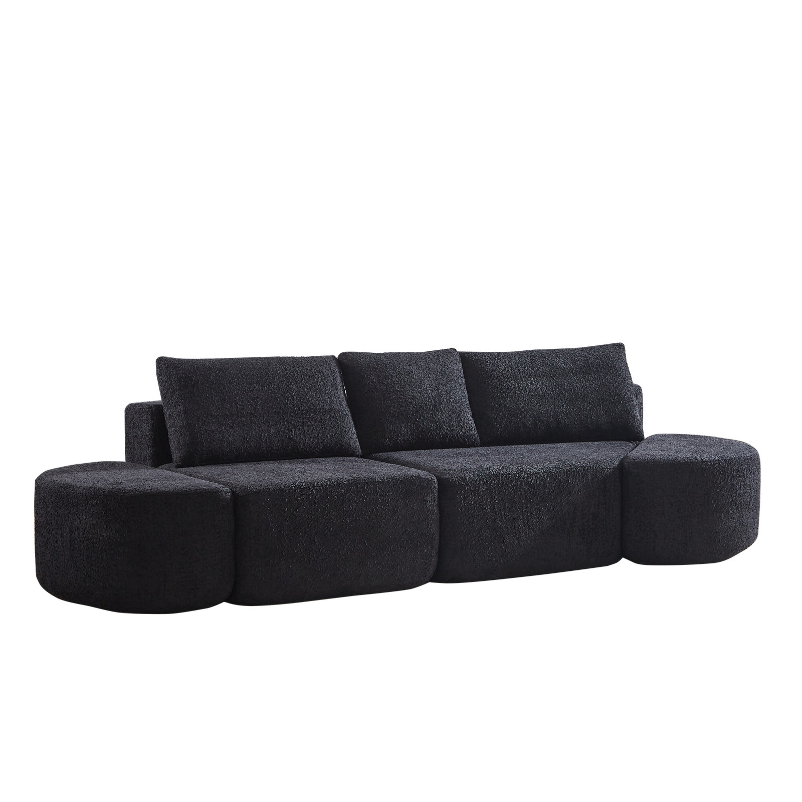106.3-inch V-shaped modular sofa set in chenille fabric, featuring three throw p