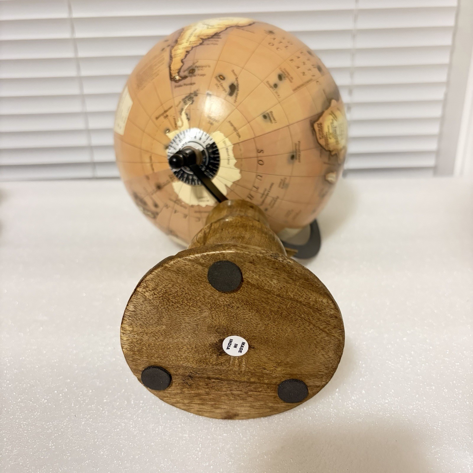 Desktop World Map Rotating Globe With Wooden Base 15” NEW W/ Tag