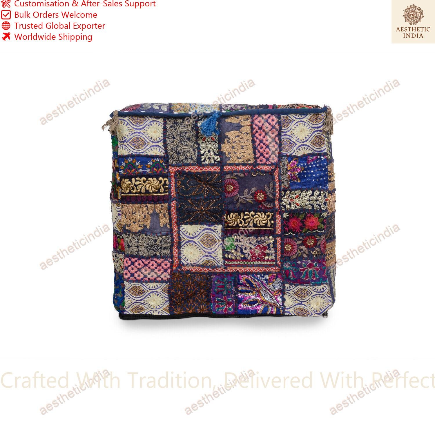 Rajasthani Handmade Vintage Home Decor Designers Khambari Square Pouf